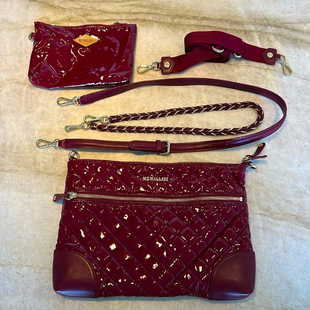 MZ Wallace Crosby Crossbody Bag in Burgundy with all 3 original straps ❤️